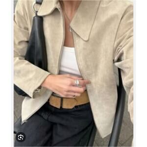 Style & Co Women’s Tan Genuine Leather Suede Zip Blazer Jacket Sz XL